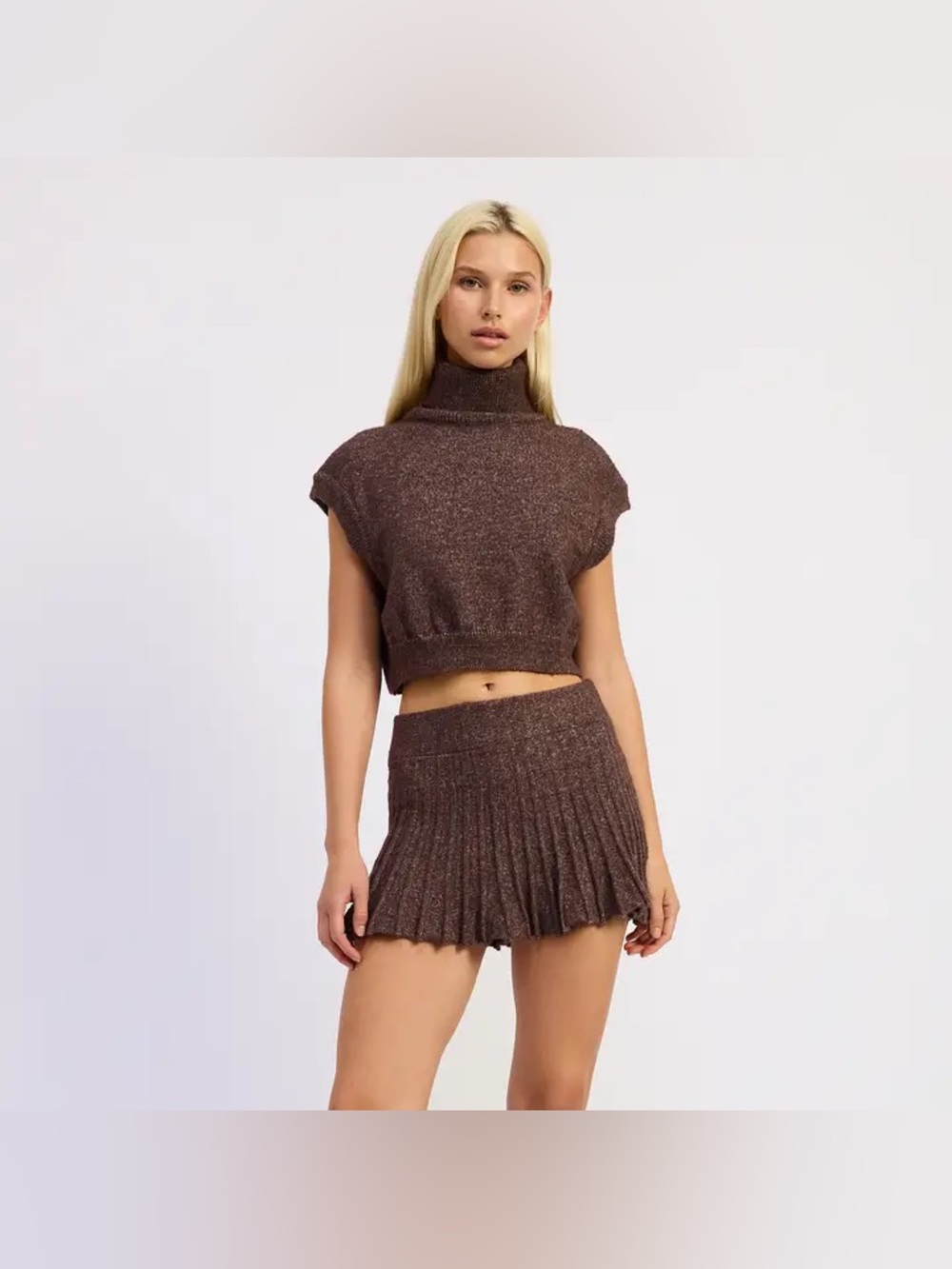 Emory Park Brown Knit Coord Crop Top & Mini Skirt Set Size Medium